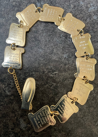 Vintage 10 Ten commandments gold tone pocket watch chain fob articulated religious jewellery