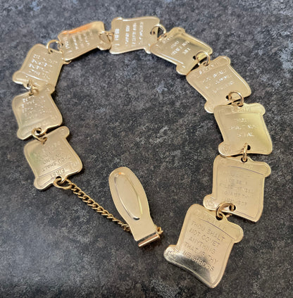 Vintage 10 Ten commandments gold tone pocket watch chain fob articulated religious jewellery