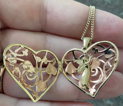 Clogau 9ct Fairy Heart Locket necklace 18-22” in yellow and rose gold RRP £1,100