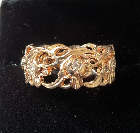 Vintage 14ct Stuart Devlin Welsh Gold Diamond Daffodil eternity ring size P from Franklin Mint
