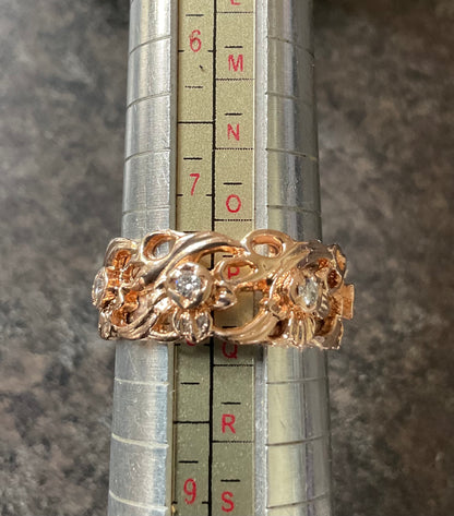 Vintage 14ct Stuart Devlin Welsh Gold Diamond Daffodil eternity ring size P from Franklin Mint