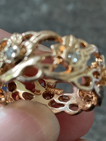 Vintage 14ct Stuart Devlin Welsh Gold Diamond Daffodil eternity ring size P from Franklin Mint