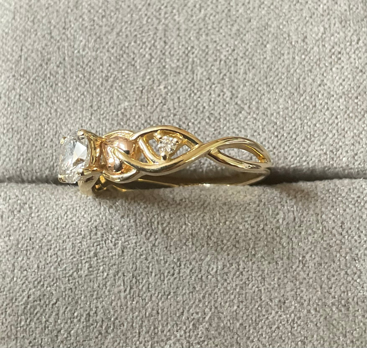 Clogau 18ct Fairtrade gold engagement ring with 0.5ct Lab grown Diamond size O yellow and rose gold RRP £2070
