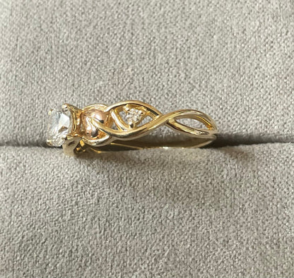 Clogau 18ct Fairtrade gold engagement ring with 0.5ct Lab grown Diamond size O yellow and rose gold RRP £2070