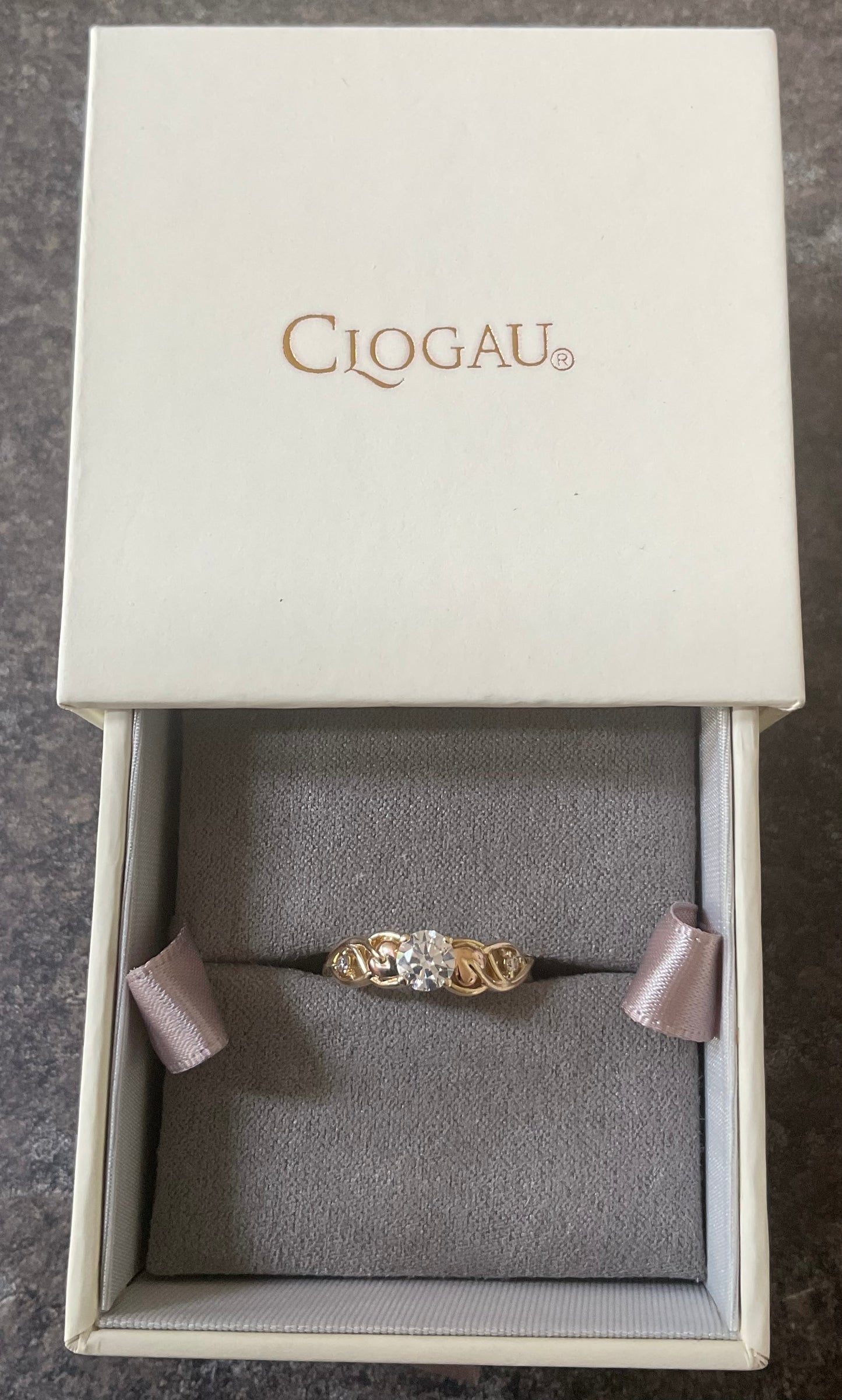 Clogau 18ct Fairtrade gold engagement ring with 0.5ct Lab grown Diamond size O yellow and rose gold RRP £2070