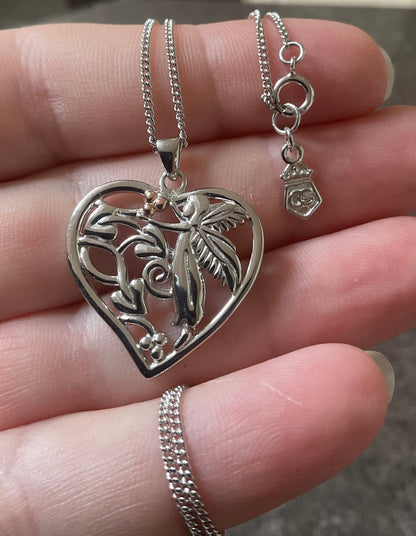 RARE Clogau Fairy Heart Tree of Life pendant necklace 16-18” silver and rose gold