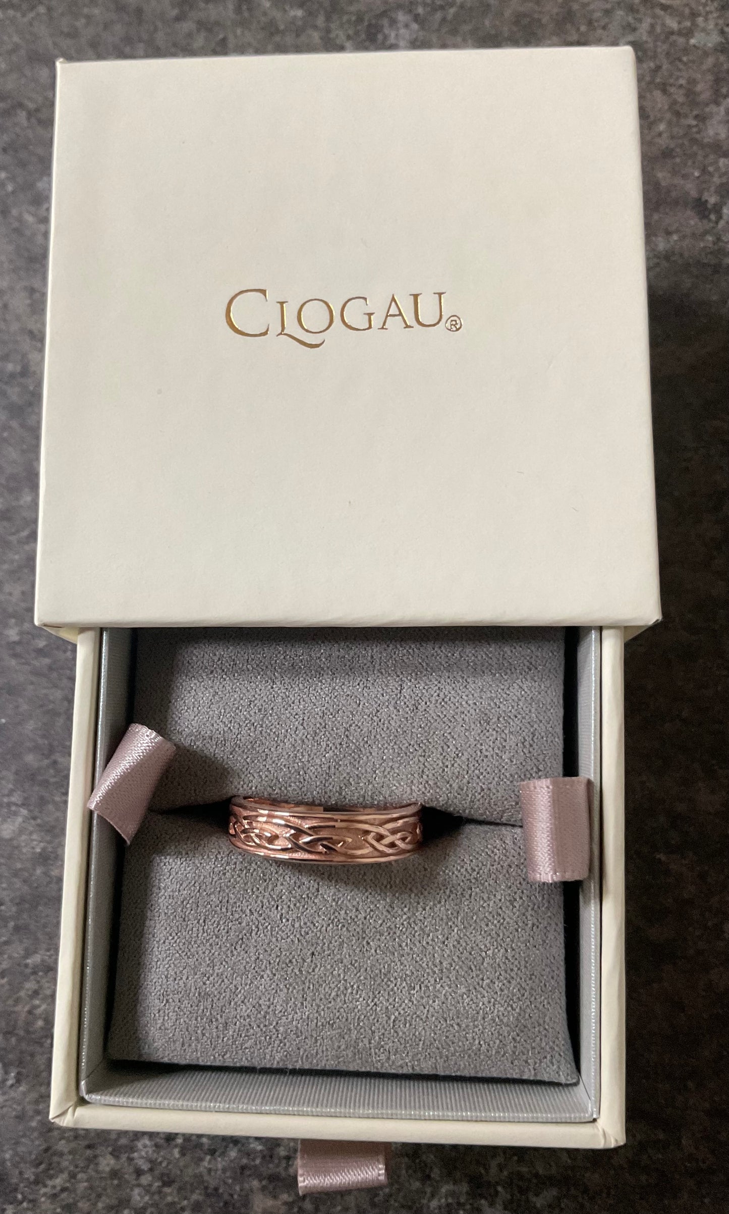 Clogau 9ct Annwyl Slim 5mm rose gold band ring wedding ring size Q Unisex