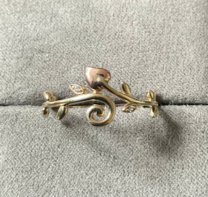 Clogau 9ct Tree of Life Vine ring with Diamonds yellow and rose gold size T