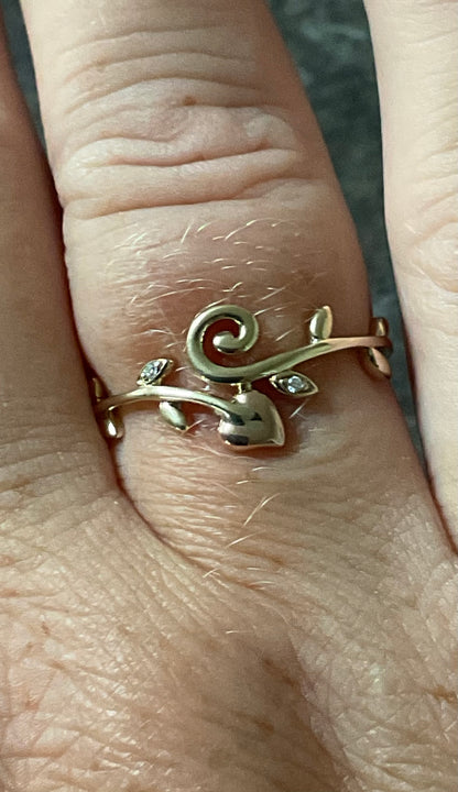 Clogau 9ct Tree of Life Vine ring with Diamonds yellow and rose gold size T