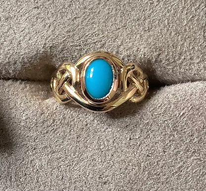 Clogau 9ct Turquoise Celtic weave ring size L yellow and rose gold