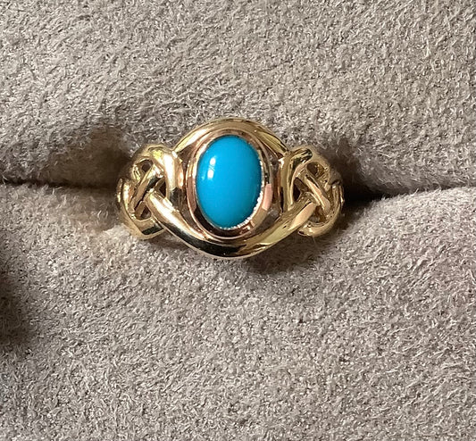 Clogau 9ct Turquoise Celtic weave ring size L yellow and rose gold
