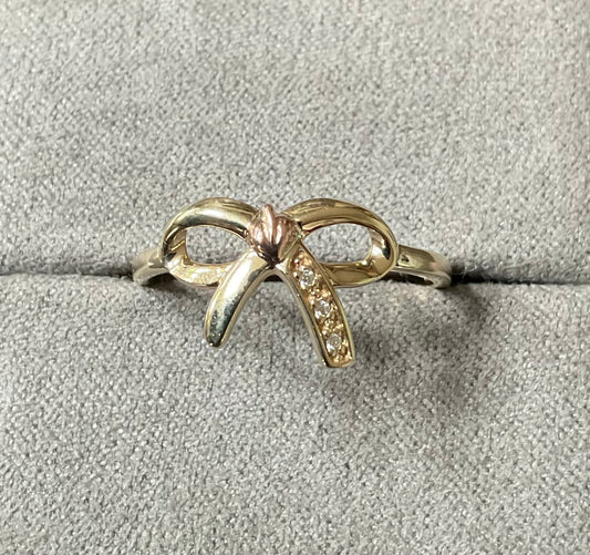 Clogau 9ct Diamond Tree of Life Bow ring in yellow and rose gold size T