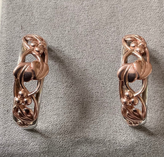 Clogau Tree of Life Half hoop large vintage earrings in silver and rose gold 1999 hallmark