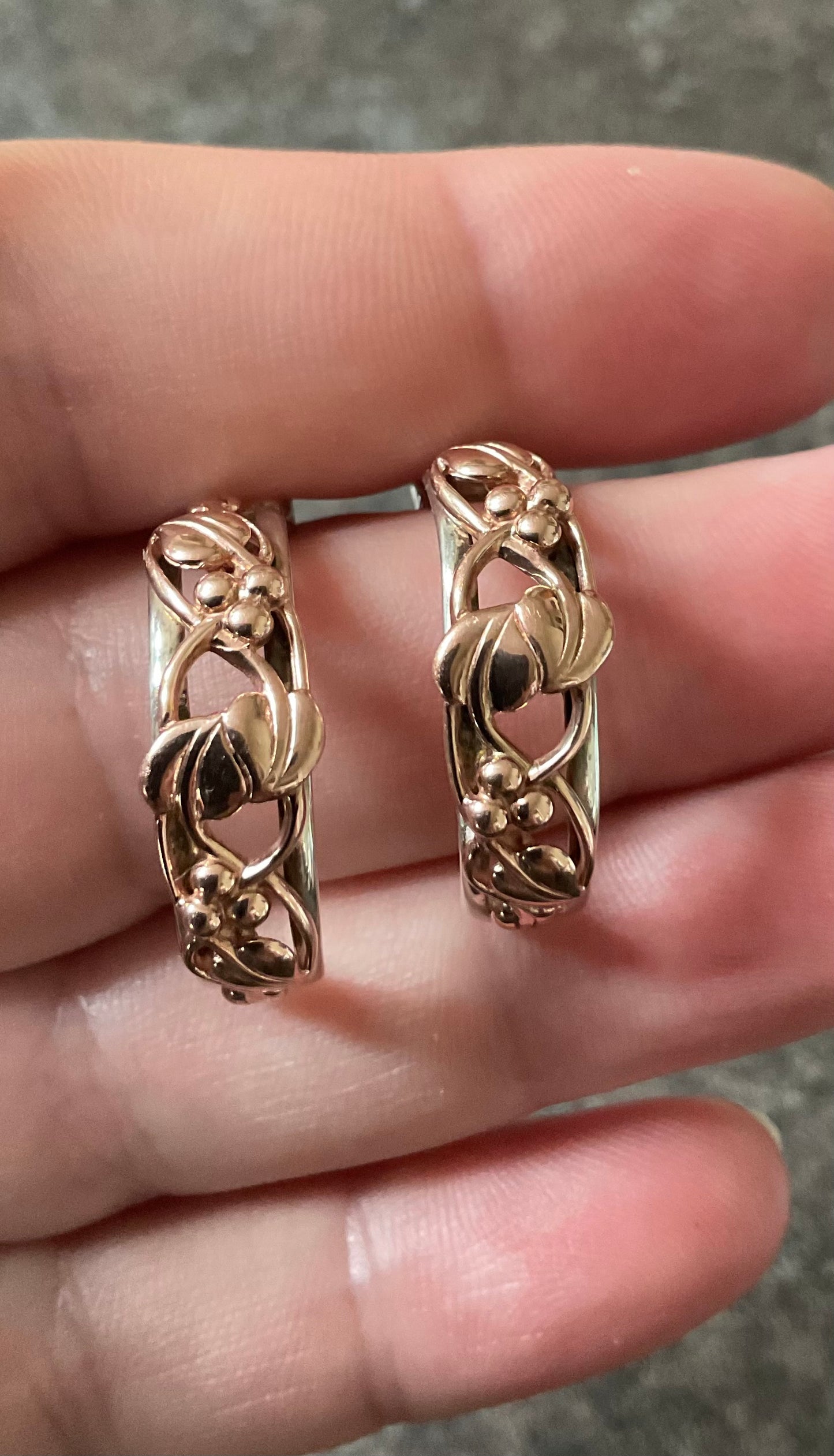 Clogau Tree of Life Half hoop large vintage earrings in silver and rose gold 1999 hallmark