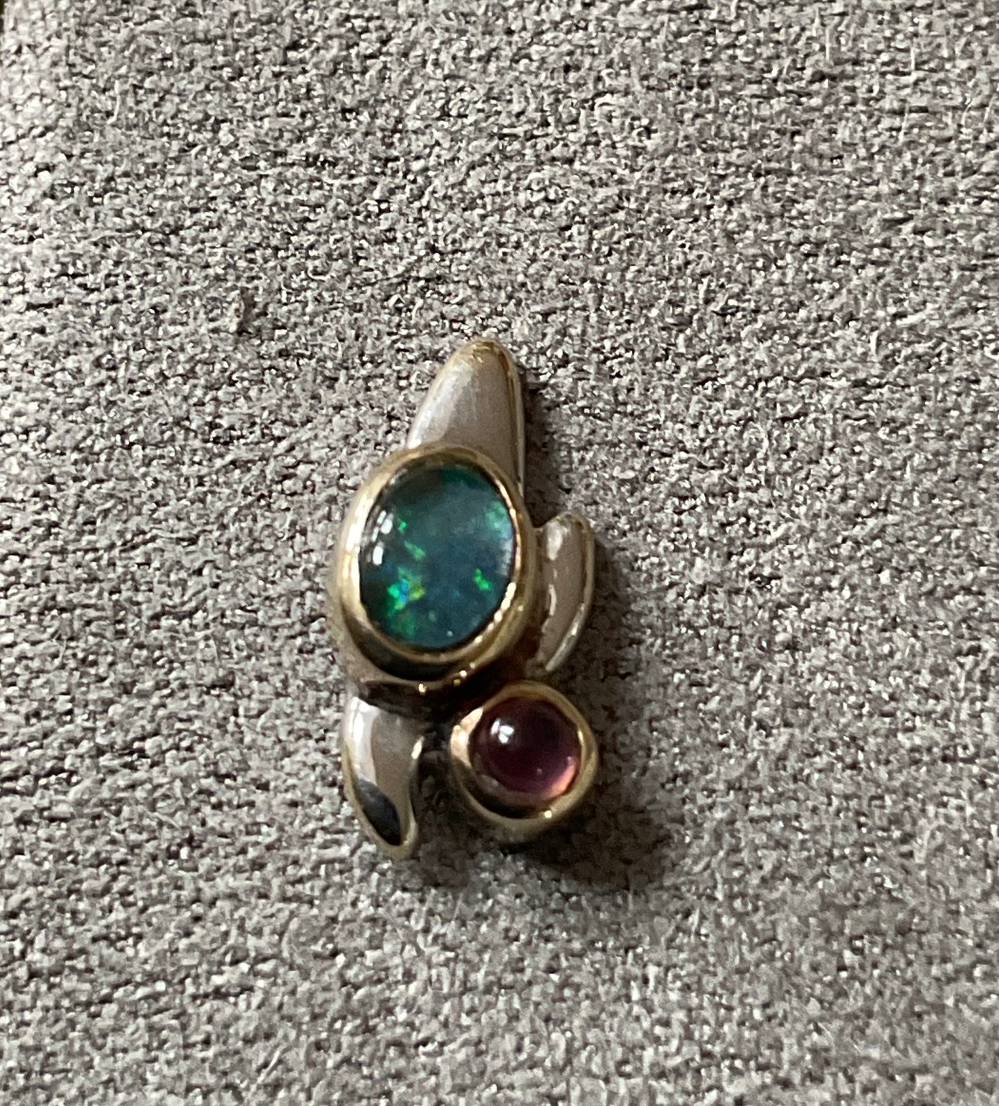 Clogau 9ct RARE Vintage Monet Water Lilies Opal and Amethyst cabochon stud earrings yellow and white gold