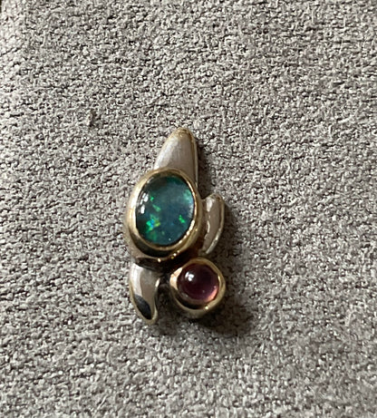 Clogau 9ct RARE Vintage Monet Water Lilies Opal and Amethyst cabochon stud earrings yellow and white gold