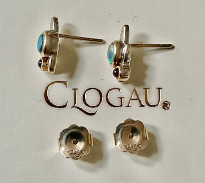 Clogau 9ct RARE Vintage Monet Water Lilies Opal and Amethyst cabochon stud earrings yellow and white gold