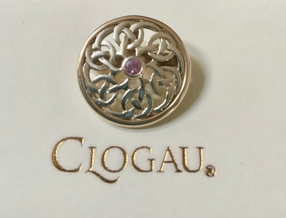 Vintage Rare Clogau 9ct Pink Sapphire Celtic Knot Moon gold small Brooch Pendant in white and yellow gold