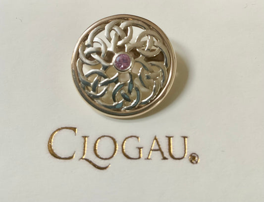 Vintage Rare Clogau 9ct Pink Sapphire Celtic Knot Moon gold small Brooch Pendant in white and yellow gold