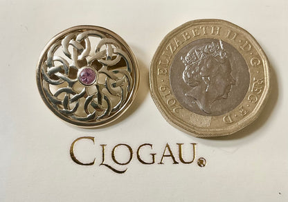 Vintage Rare Clogau 9ct Pink Sapphire Celtic Knot Moon gold small Brooch Pendant in white and yellow gold