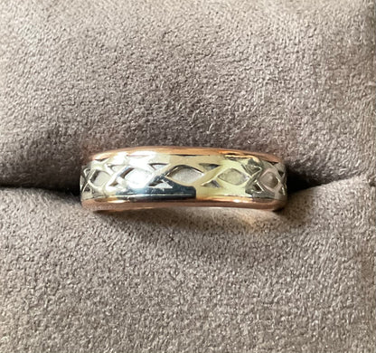 Clogau Annwyl silver and rose gold Celtic weave band ring size J 5mm Rare!
