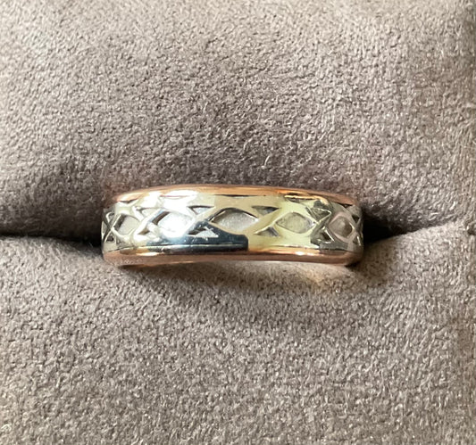 Clogau Annwyl silver and rose gold Celtic weave band ring size J 5mm Rare!