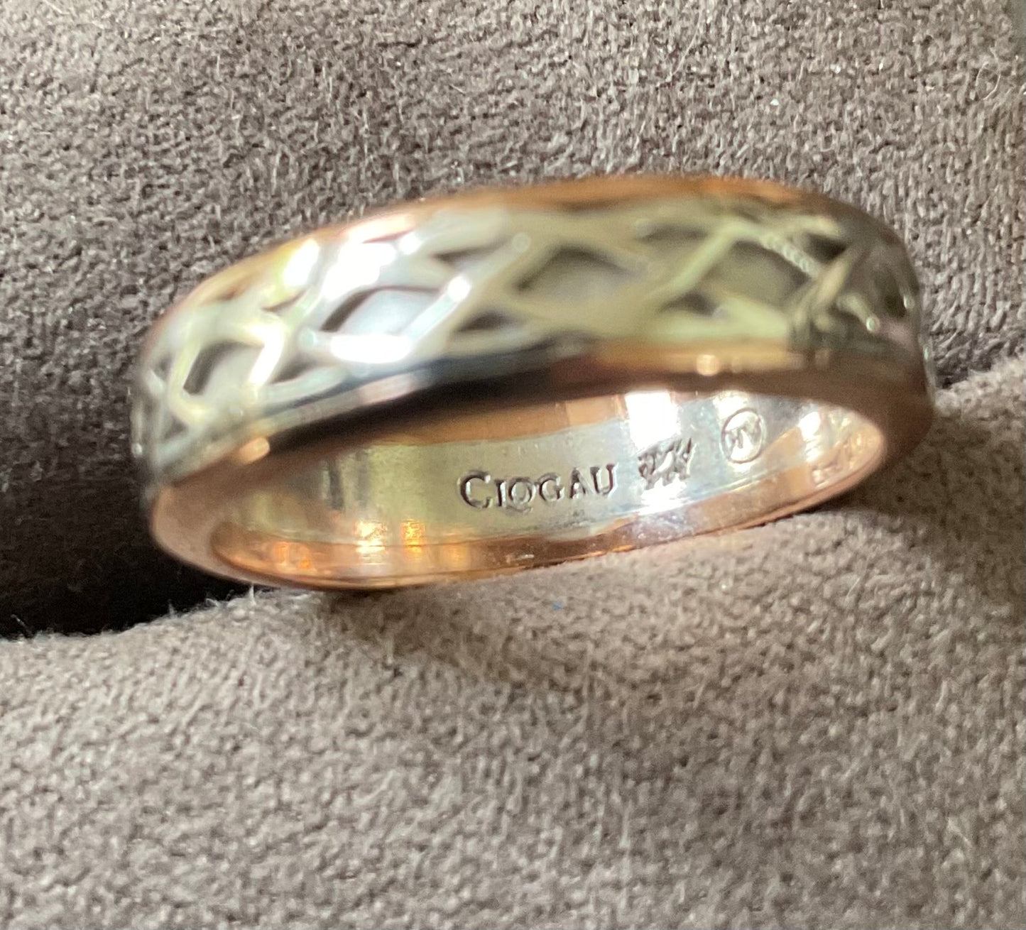 Clogau Annwyl silver and rose gold Celtic weave band ring size J 5mm Rare!