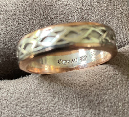Clogau Annwyl silver and rose gold Celtic weave band ring size J 5mm Rare!