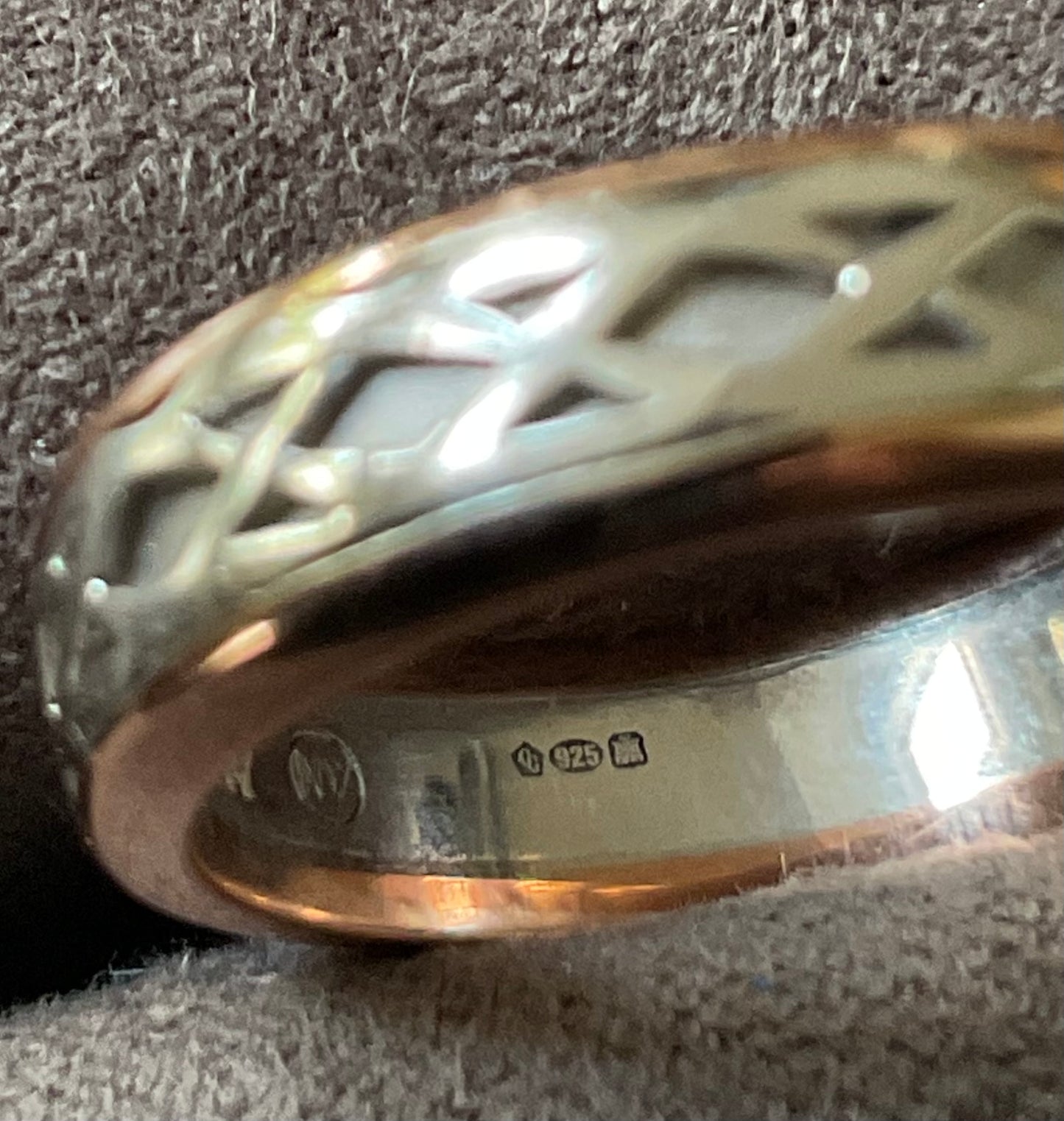 Clogau Annwyl silver and rose gold Celtic weave band ring size J 5mm Rare!