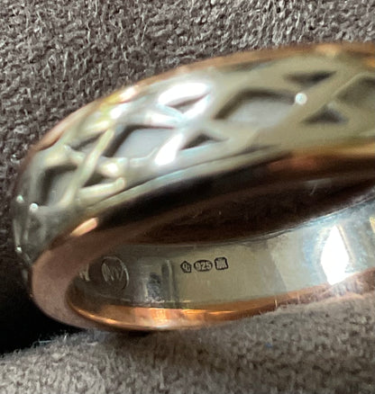 Clogau Annwyl silver and rose gold Celtic weave band ring size J 5mm Rare!