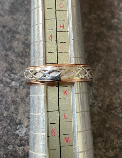 Clogau Annwyl silver and rose gold Celtic weave band ring size J 5mm Rare!