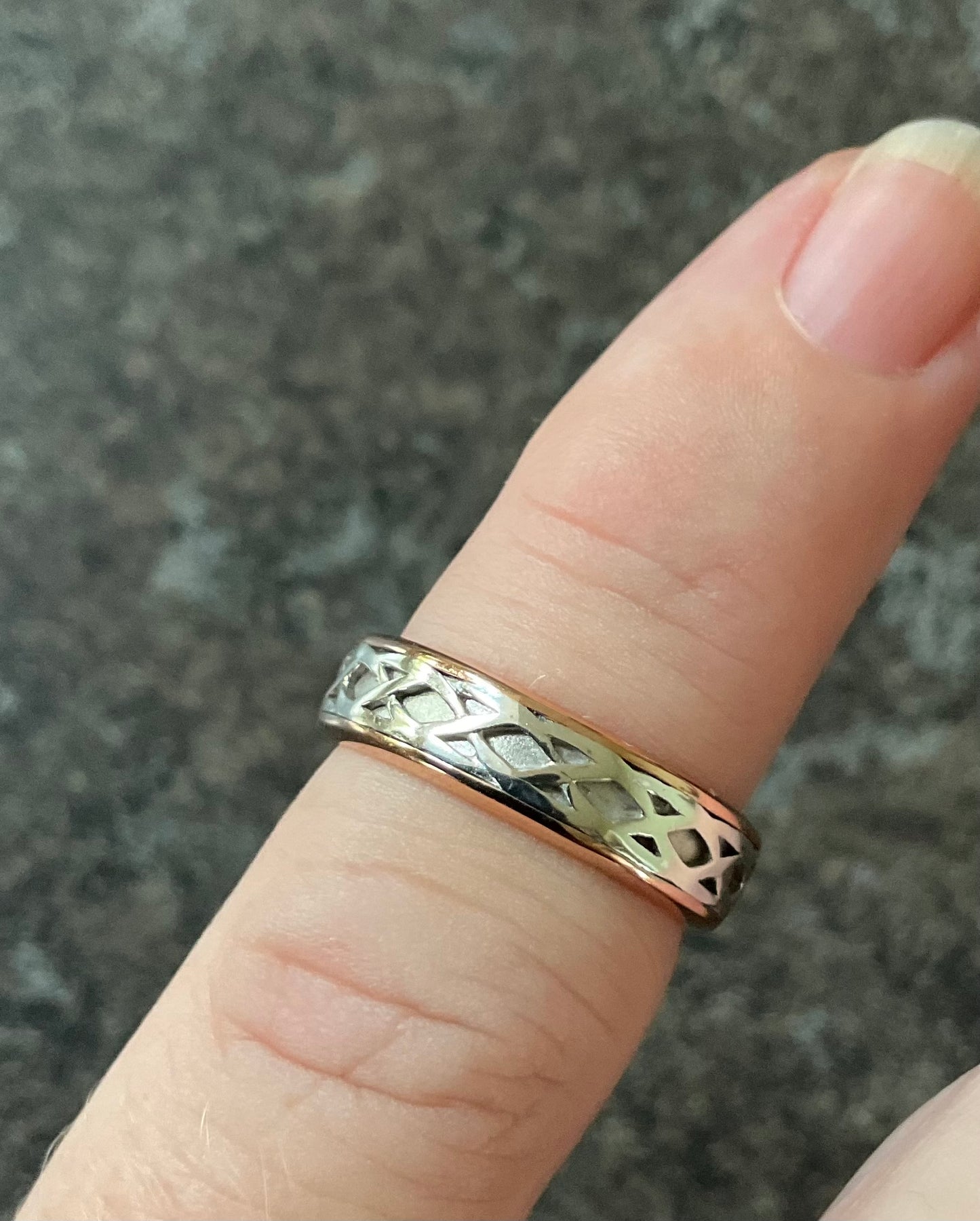 Clogau Annwyl silver and rose gold Celtic weave band ring size J 5mm Rare!