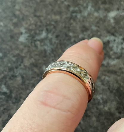 Clogau Annwyl silver and rose gold Celtic weave band ring size J 5mm Rare!