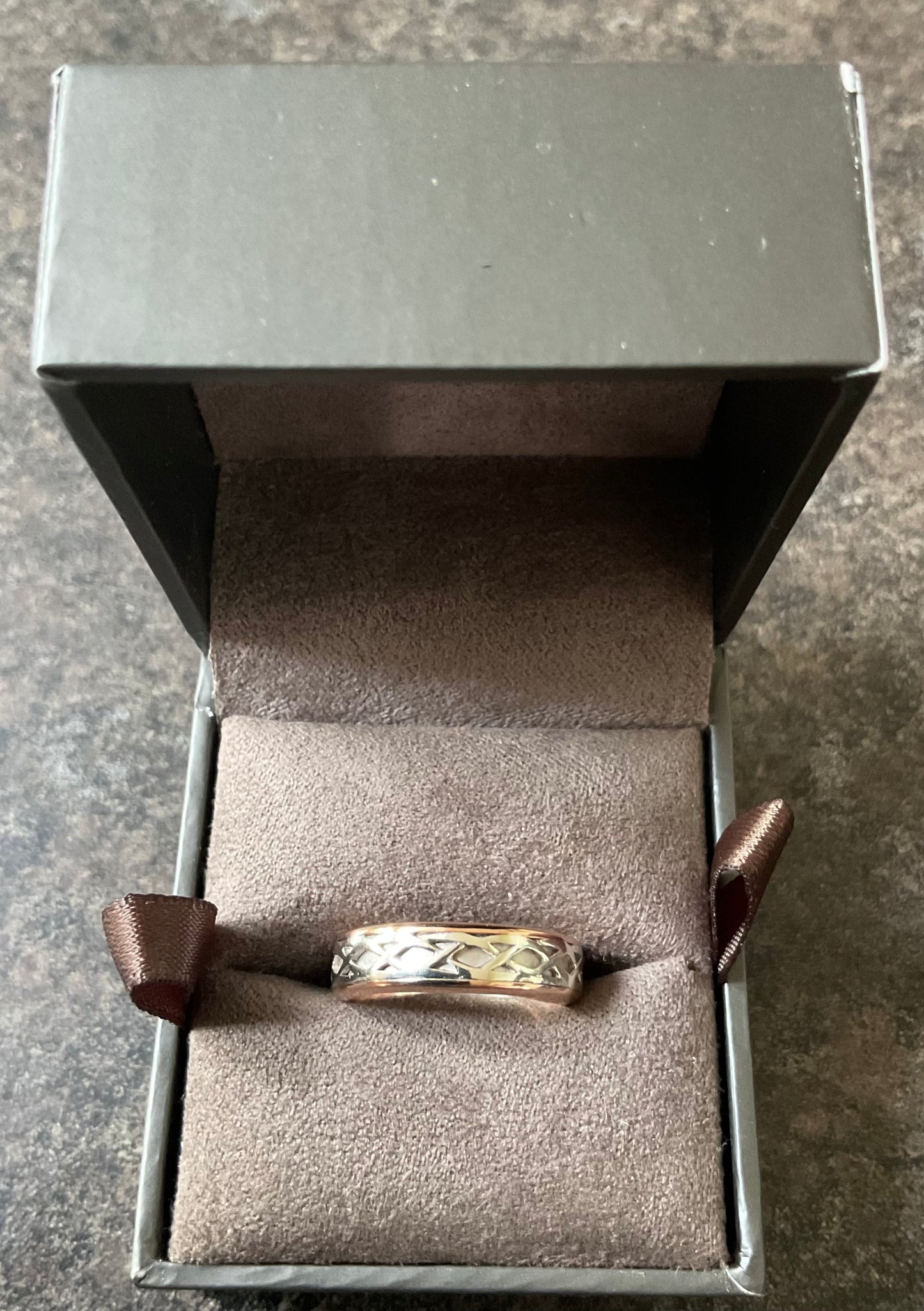 Clogau Annwyl silver and rose gold Celtic weave band ring size J 5mm Rare!