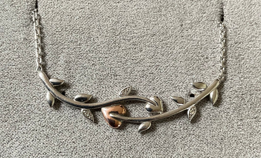 Clogau Tree of Life Vine white topaz necklet necklace silver and rose gold 18”