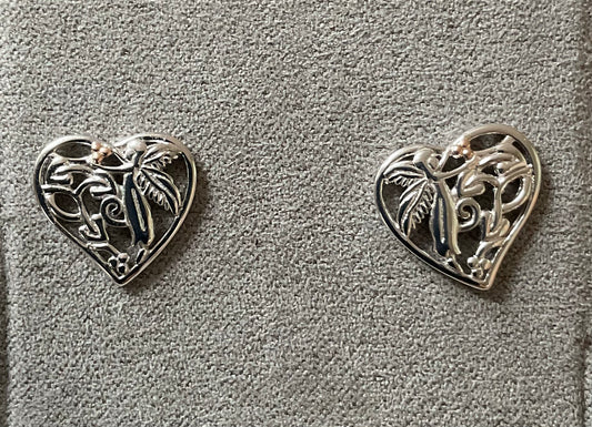 Clogau RARE Fairy Heart Tree of Life stud earrings in silver and rose gold