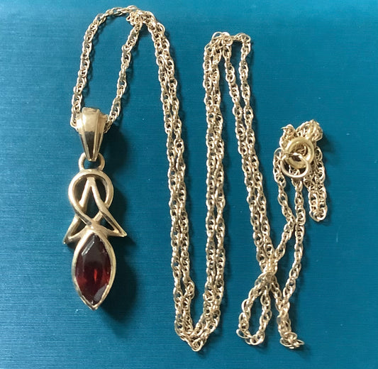 9ct garnet celtic eternal knot necklace 16" yellow gold hallmarked