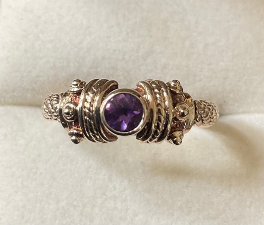 Clogau 9ct Rare Vintage Amethyst Cabochon Byzantine Weave ring size O 1995 yellow and rose gold