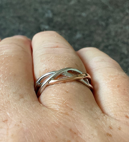 Clogau Celtic Weave silver and rose gold ring size O and T