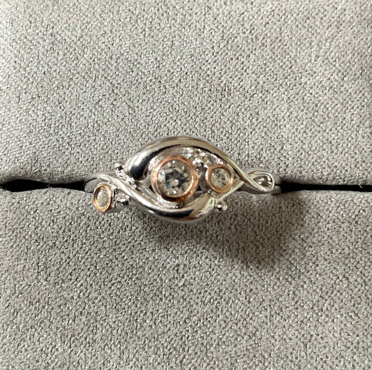 Clogau Pistyll Rhaeadr white topaz waterfall ring in silver and rose gold sizes Q and T available