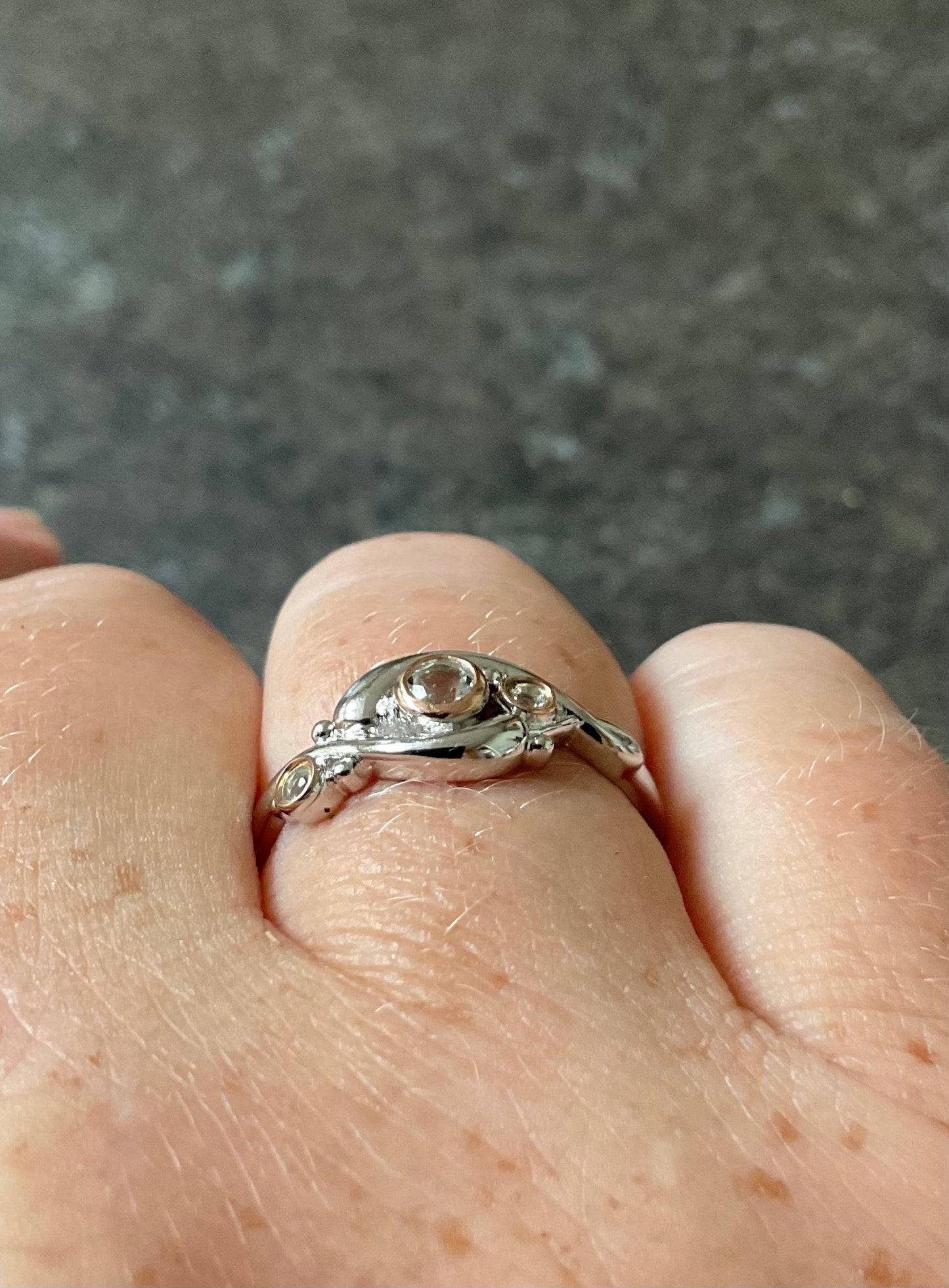 Clogau Pistyll Rhaeadr white topaz waterfall ring in silver and rose gold sizes Q and T available
