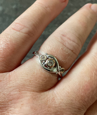 Clogau Pistyll Rhaeadr white topaz waterfall ring in silver and rose gold sizes Q and T available