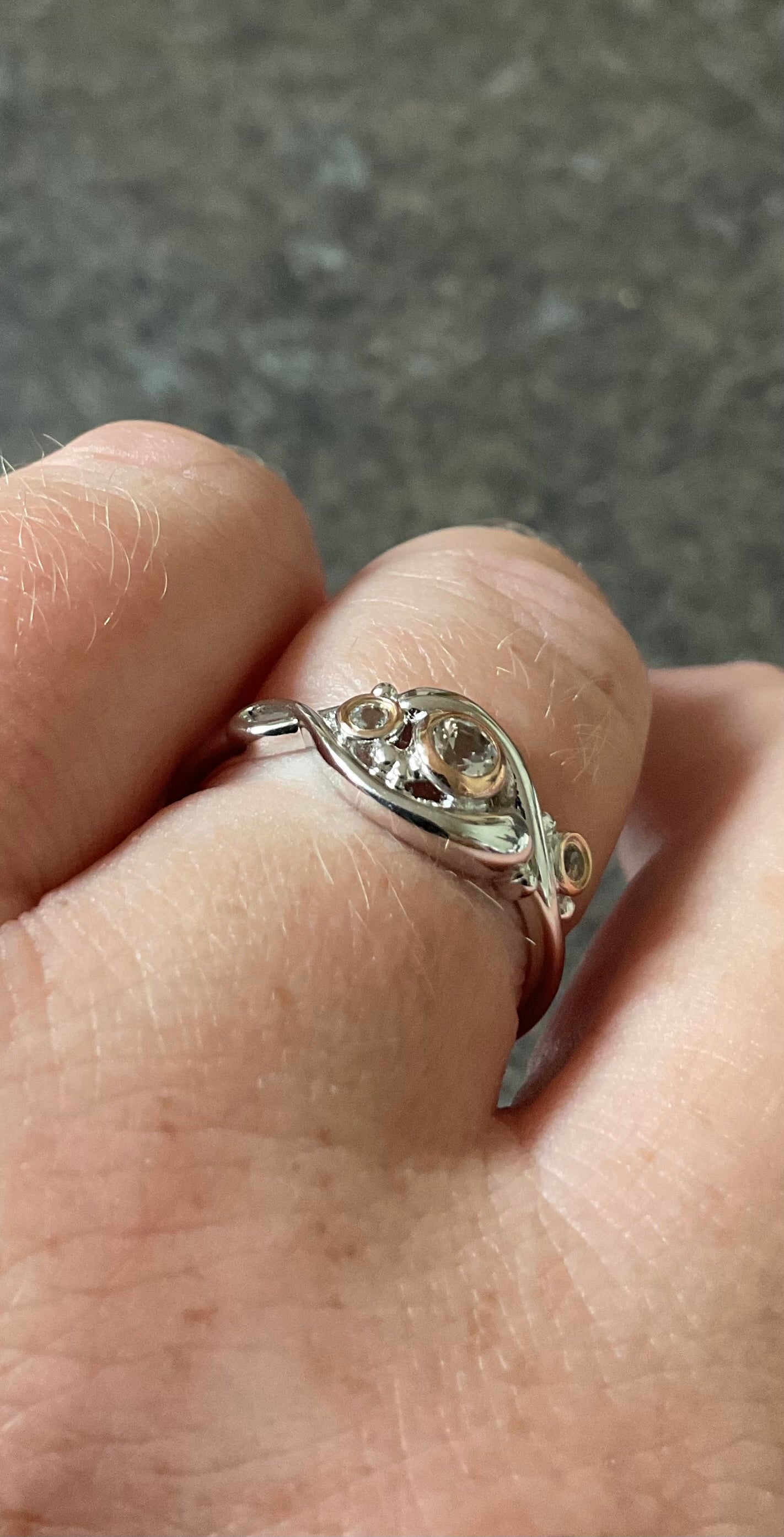 Clogau Pistyll Rhaeadr white topaz waterfall ring in silver and rose gold sizes Q and T available