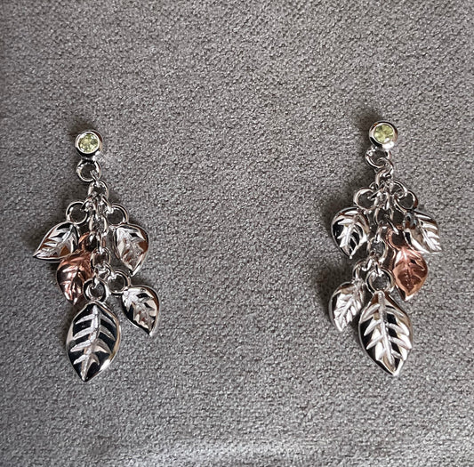 New! Clogau Awelon Peridot drop leaves earrings in silver and rose gold