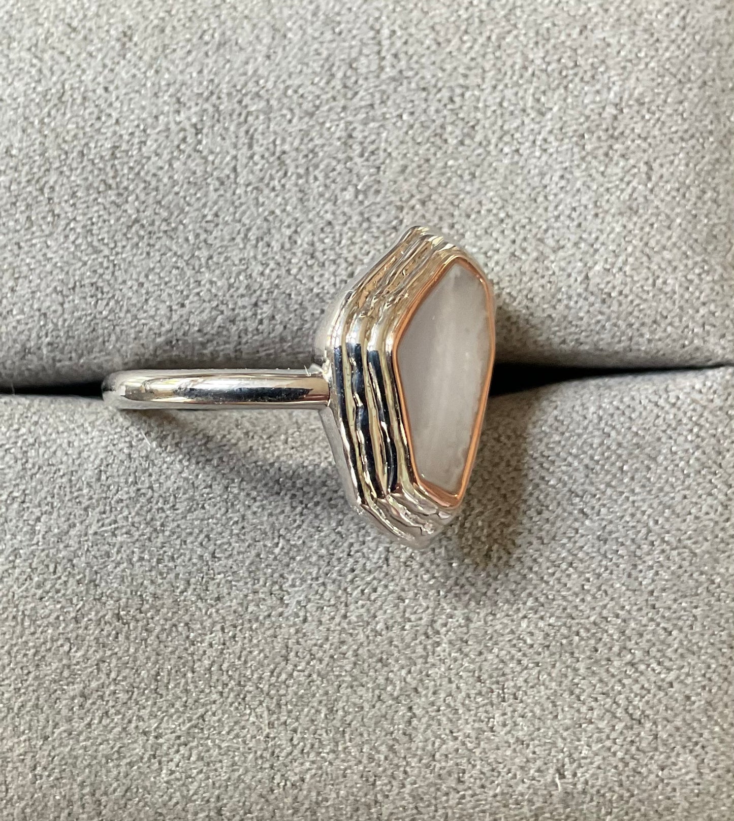 Clogau Capstones Blue Lace Agate ring size O in silver and rose gold