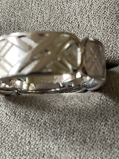 Clogau Unisex Welsh Tartan Band ring in silver and rose gold sizes T and U