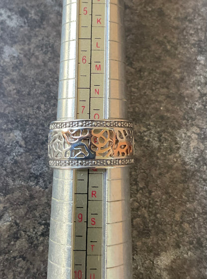 Clogau Royal Roses Wide Band ring size P silver and rose gold