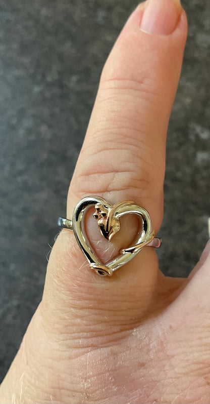 Clogau Tree of Life Vine Heart ring size P in silver and rose gold