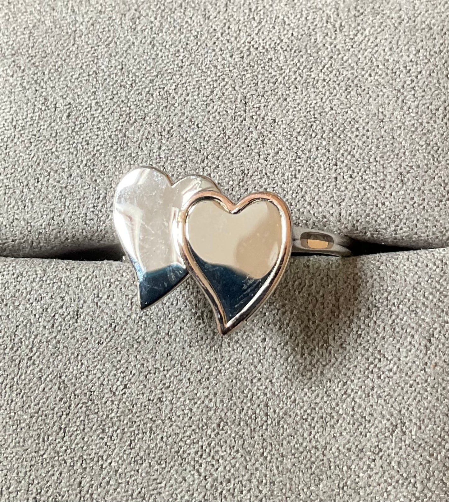 Clogau Cwtch Double Heart ring in silver and rose gold sizes O, Q and R available