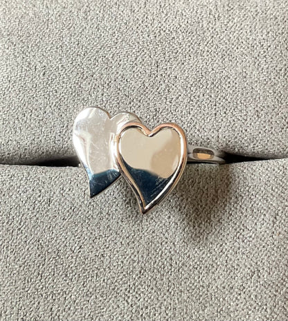 Clogau Cwtch Double Heart ring in silver and rose gold sizes O, Q and R available